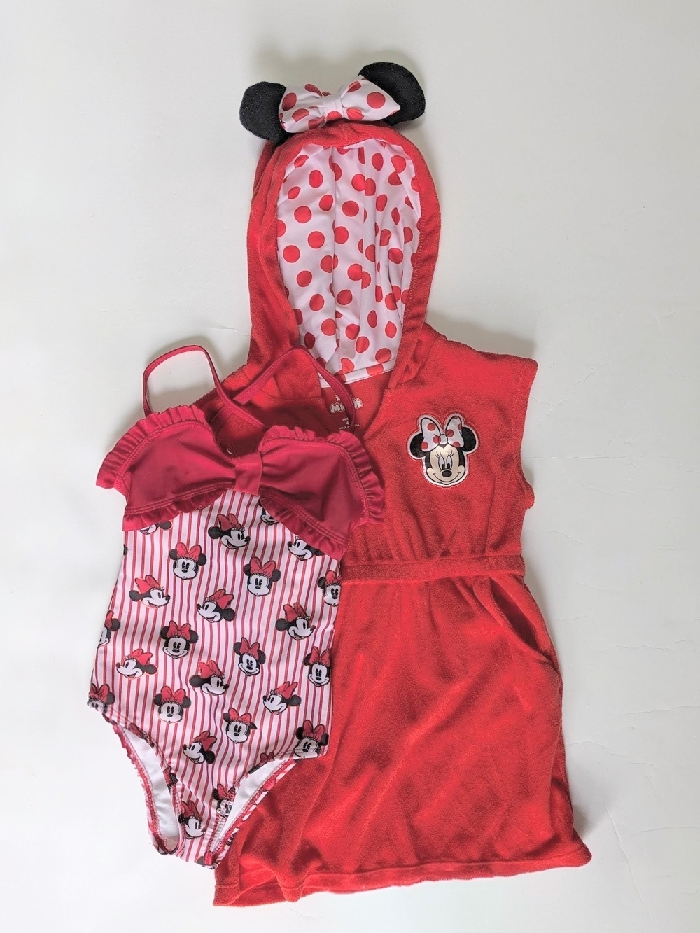 Disney Junior Minnie 2PC Red and Off White Ruffled Trim Swimsuit